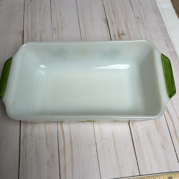 VTG Anchor Hocking Fire King Green Flower Bread Loaf Pan Baking Dish 1 Qt USA - Picture 6 of 6